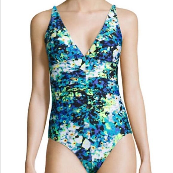 Calvin Klein Plunge Floral Swimsuit - Picture 1 of 4